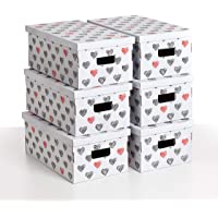 Kanguru SET DE SEIS Cajas de almacenamiento en cartón- modelo básico- tamaño grande- CORAZONES- 29x51xh20 cm